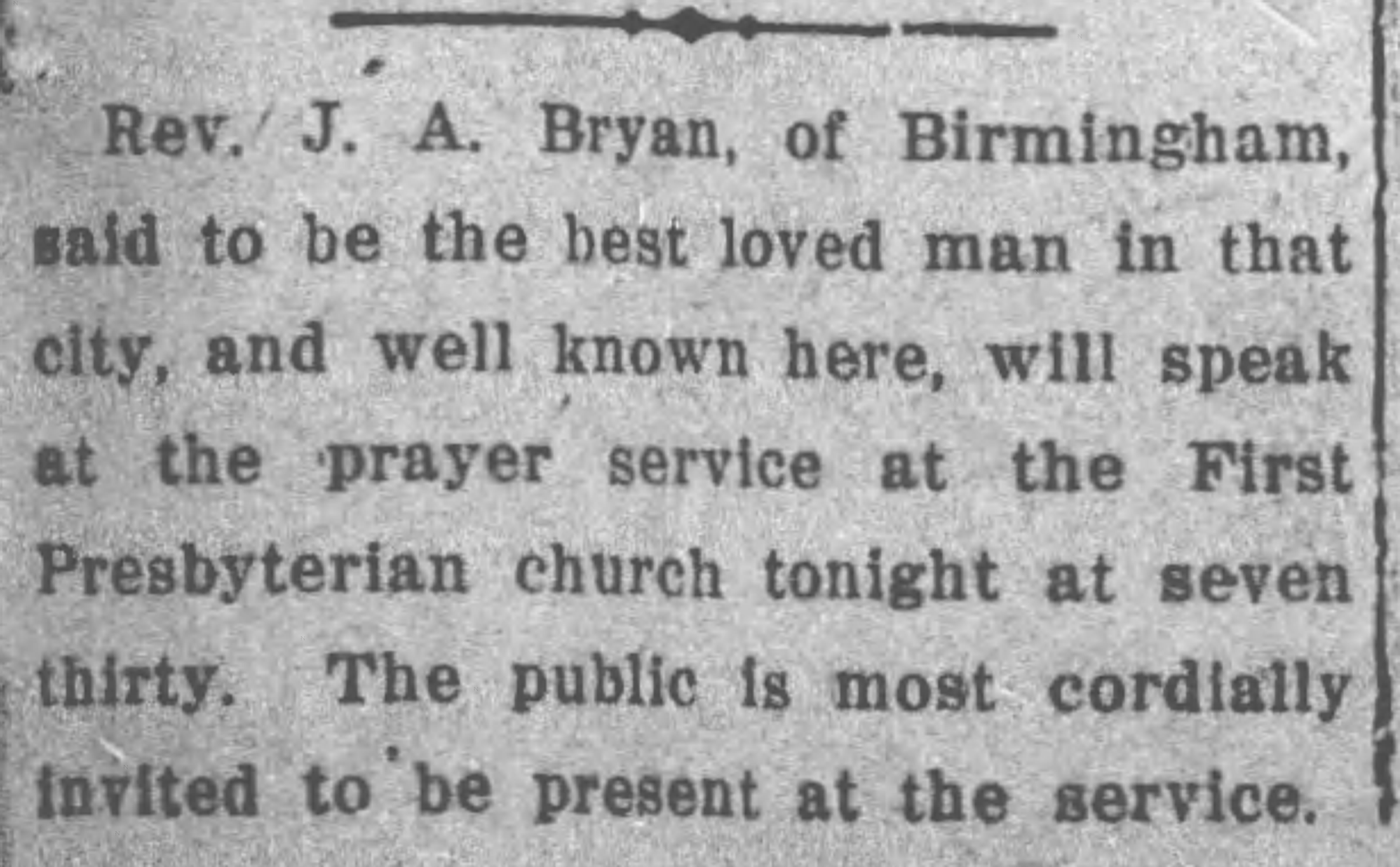 Speak at Prayer Service Tuscaloosa